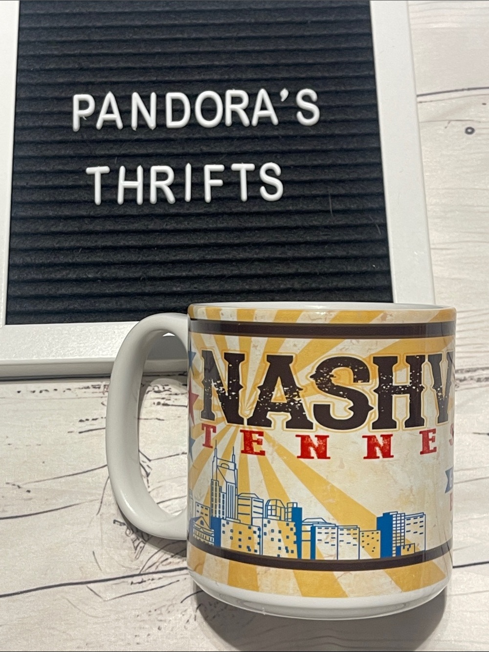 Nashville Tennessee Souvenir Mug - White with Yellow and Red Accents Preowned